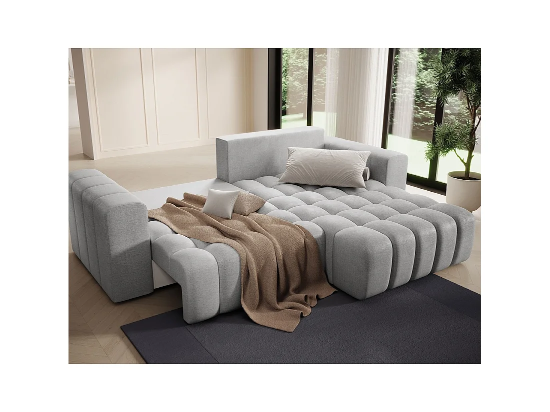 Canapé d'angle convertible DORY gris 250 cm avec coffre de rangement angle droit