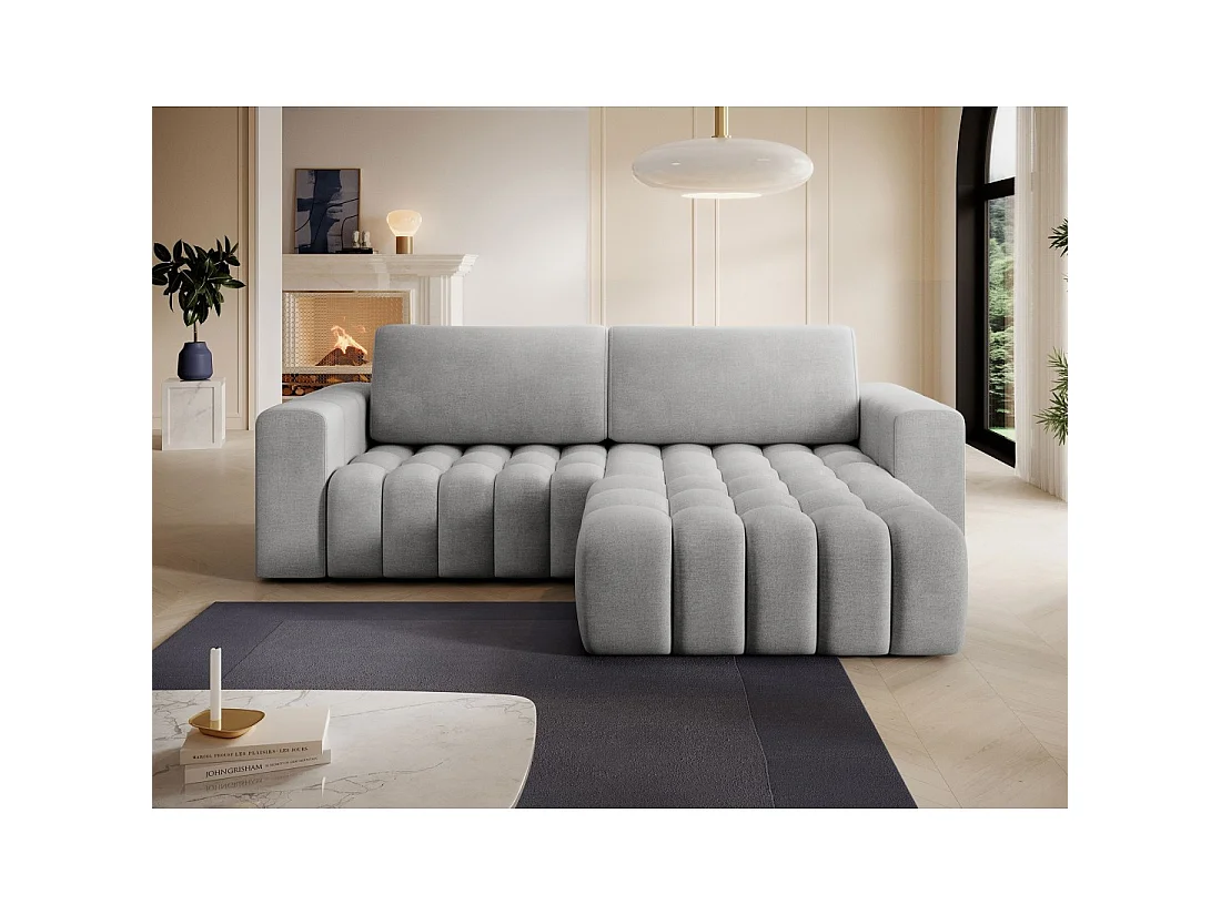 Canapé d'angle convertible DORY gris 250 cm avec coffre de rangement angle droit