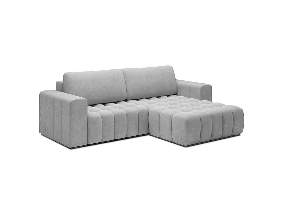 Canapé d'angle convertible DORY gris 250 cm avec coffre de rangement angle droit