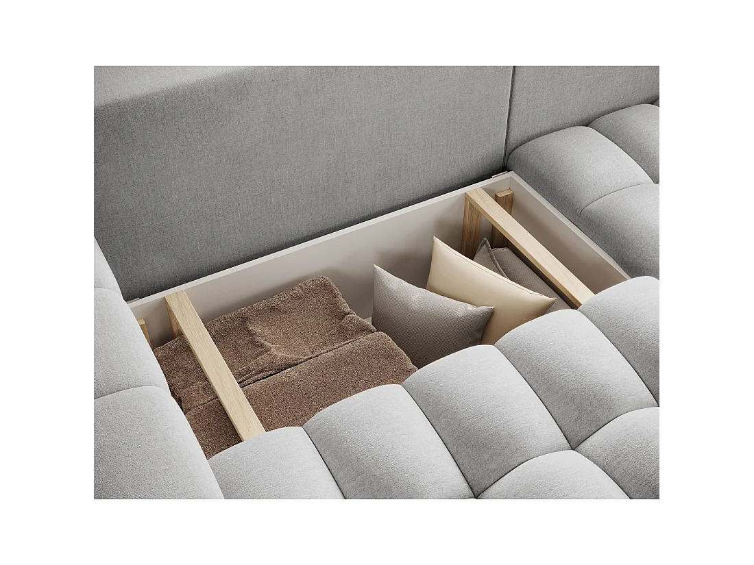 Canapé d'angle convertible DORY gris 250 cm avec coffre de rangement angle droit