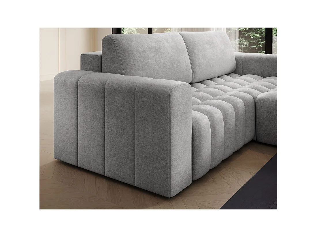 Canapé d'angle convertible DORY gris 250 cm avec coffre de rangement angle droit