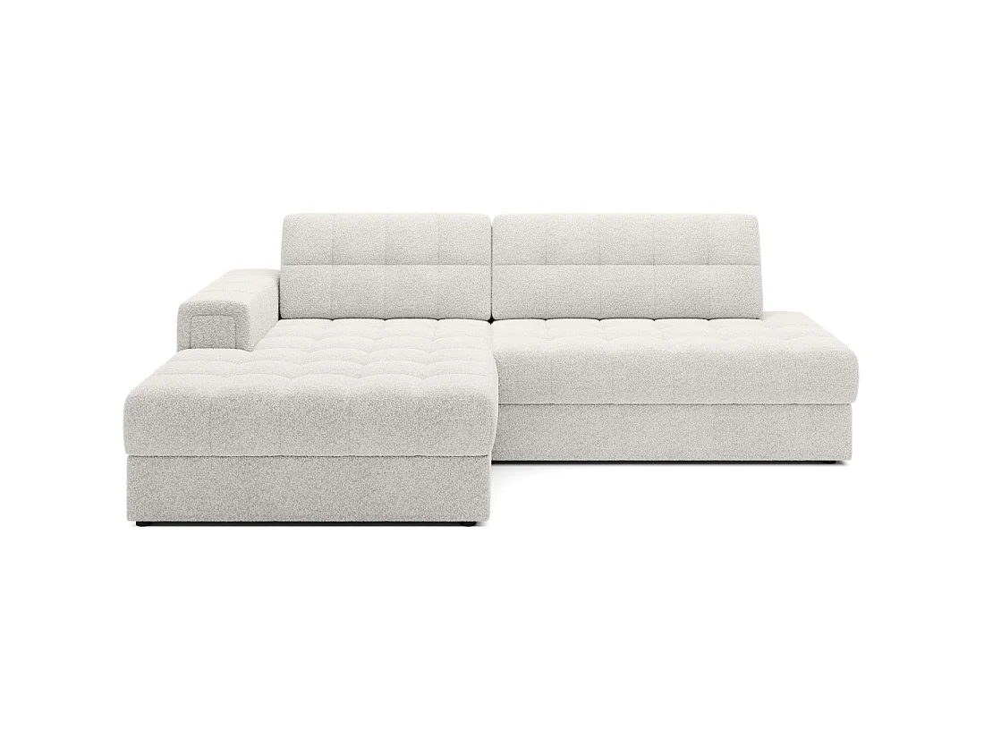 Canapé d'angle convertible CUBITO blanc bouclette 240 cm avec coffre et couchage