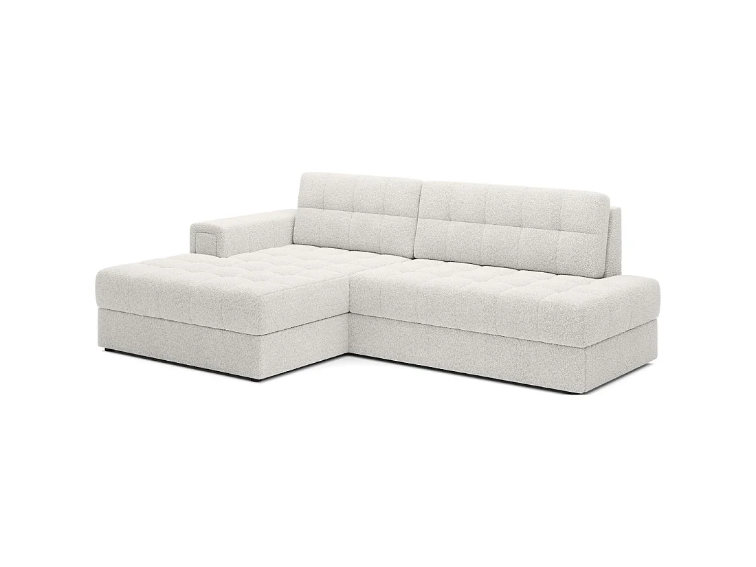 Canapé d'angle convertible CUBITO blanc bouclette 240 cm avec coffre et couchage