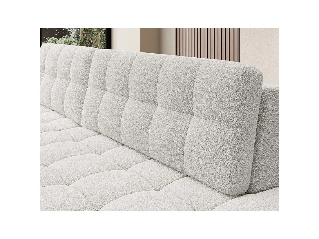 Canapé d'angle convertible CUBITO blanc bouclette 240 cm avec coffre et couchage