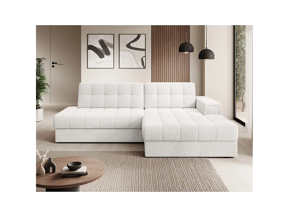 Canapé d'angle convertible CUBITO blanc 240 cm avec coffre de rangement angle droit