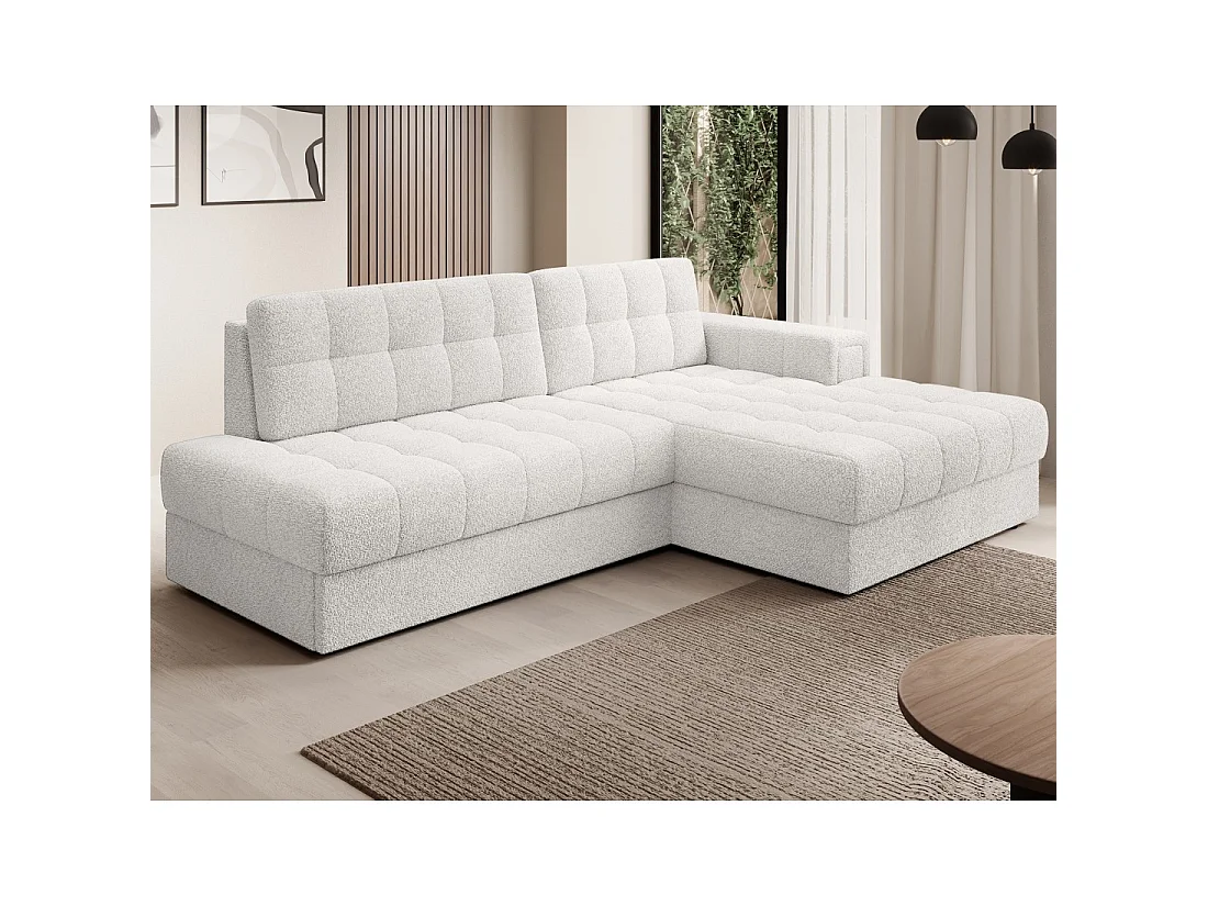 Canapé d'angle convertible CUBITO blanc 240 cm avec coffre de rangement angle droit