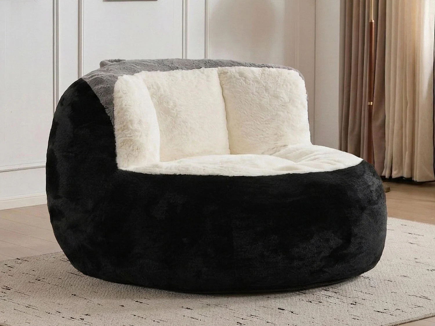 LoomyCoz Pouf Géant Salon en Fausse Fourrure Multicolore | Fauteuil Pouf Moelleux Mousse Haute Densité | Pouf Poire Design Cocooning Adulte Enfant