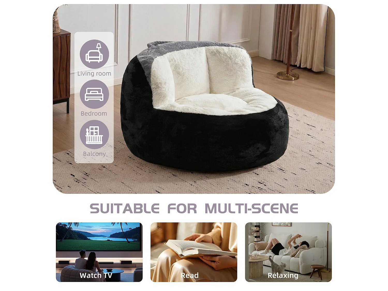 LoomyCoz Pouf Géant Salon en Fausse Fourrure Multicolore | Fauteuil Pouf Moelleux Mousse Haute Densité | Pouf Poire Design Cocooning Adulte Enfant