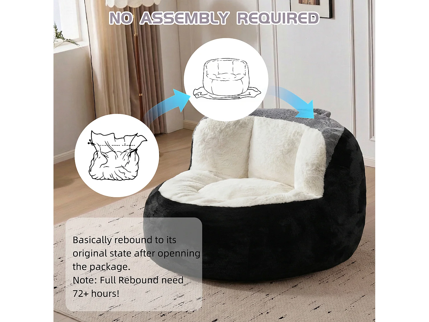 LoomyCoz Pouf Géant Salon en Fausse Fourrure Multicolore | Fauteuil Pouf Moelleux Mousse Haute Densité | Pouf Poire Design Cocooning Adulte Enfant