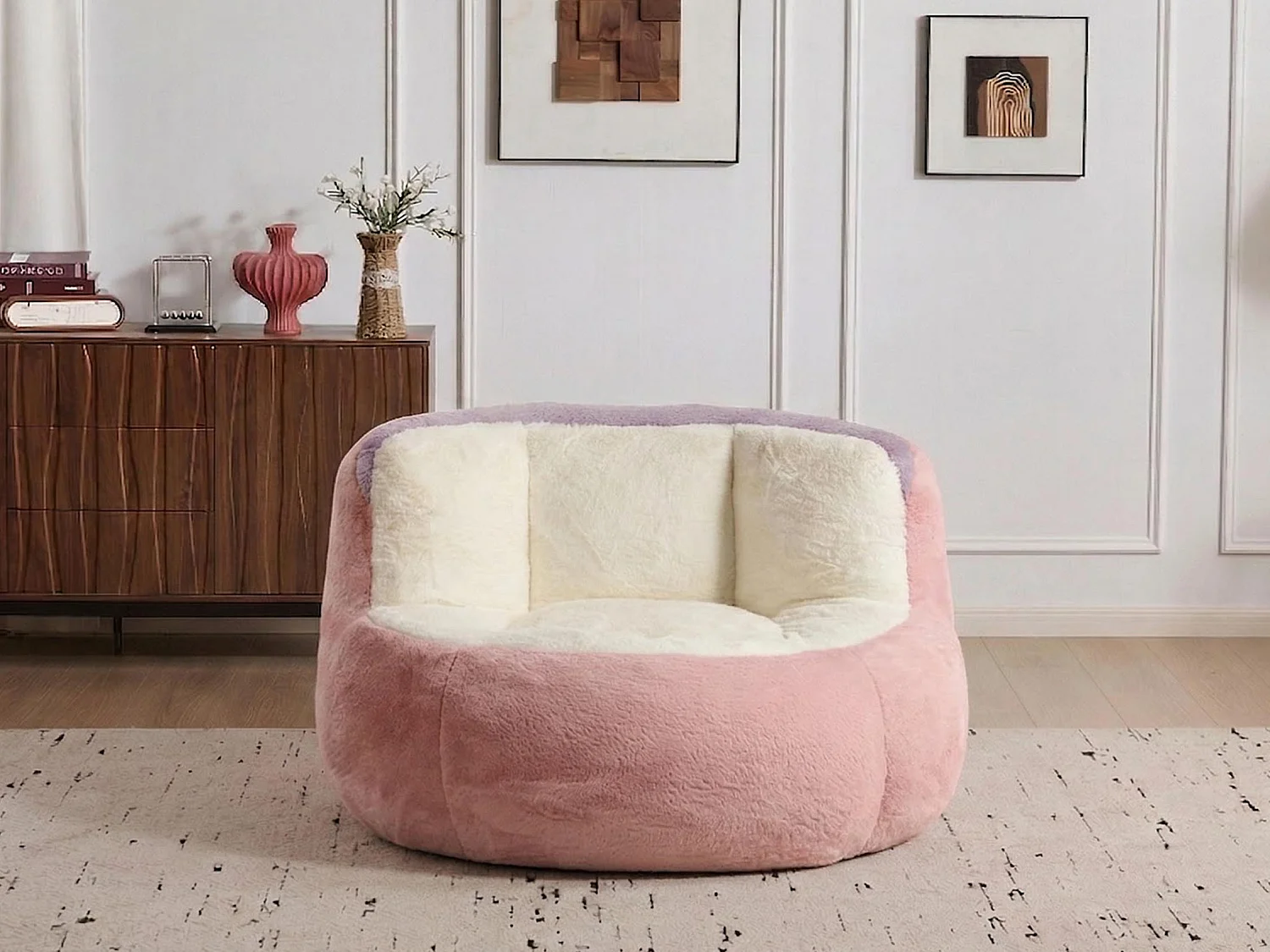 LoomyCoz Pouf Géant Salon en Fausse Fourrure Multicolore | Fauteuil Pouf Moelleux Mousse Haute Densité | Pouf Poire Design Cocooning Adulte Enfant