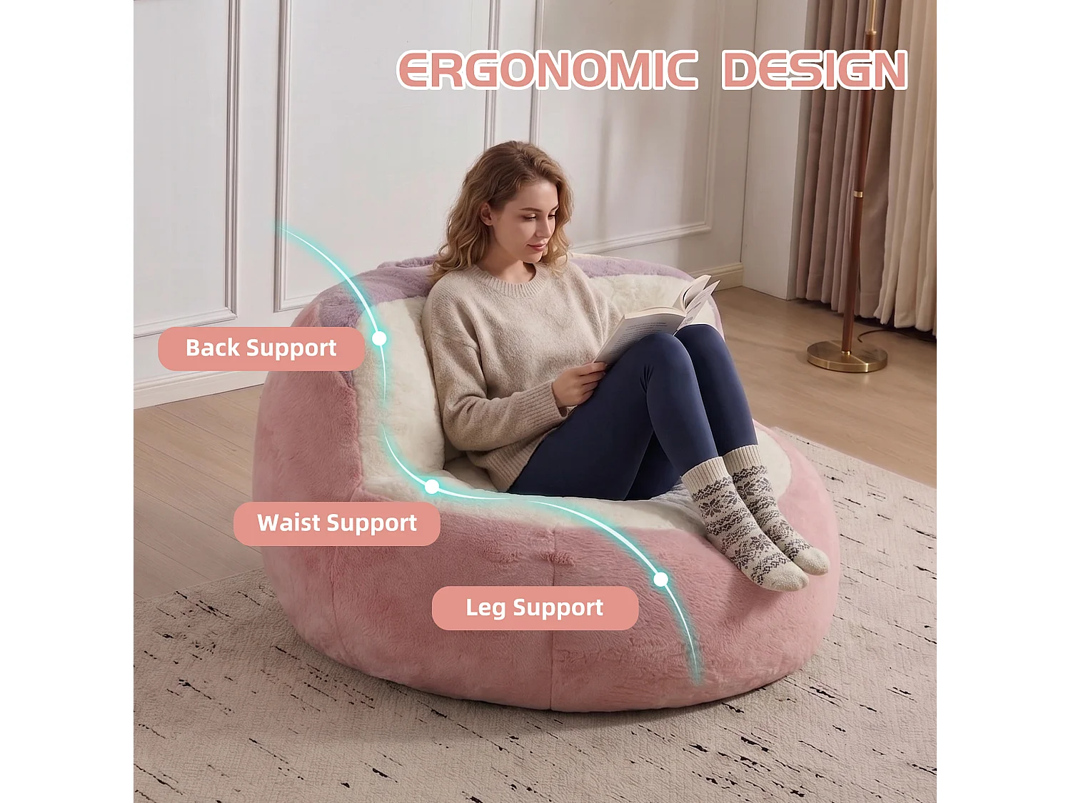 LoomyCoz Pouf Géant Salon en Fausse Fourrure Multicolore | Fauteuil Pouf Moelleux Mousse Haute Densité | Pouf Poire Design Cocooning Adulte Enfant