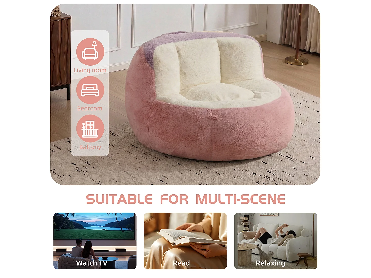 LoomyCoz Pouf Géant Salon en Fausse Fourrure Multicolore | Fauteuil Pouf Moelleux Mousse Haute Densité | Pouf Poire Design Cocooning Adulte Enfant