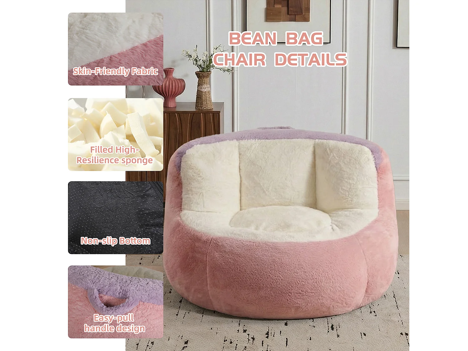 LoomyCoz Pouf Géant Salon en Fausse Fourrure Multicolore | Fauteuil Pouf Moelleux Mousse Haute Densité | Pouf Poire Design Cocooning Adulte Enfant