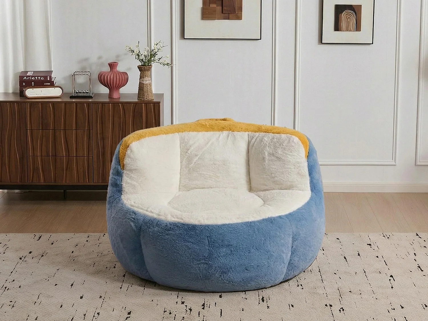 LoomyCoz Pouf Géant Salon en Fausse Fourrure Multicolore | Fauteuil Pouf Moelleux Mousse Haute Densité | Pouf Poire Design Cocooning Adulte Enfant