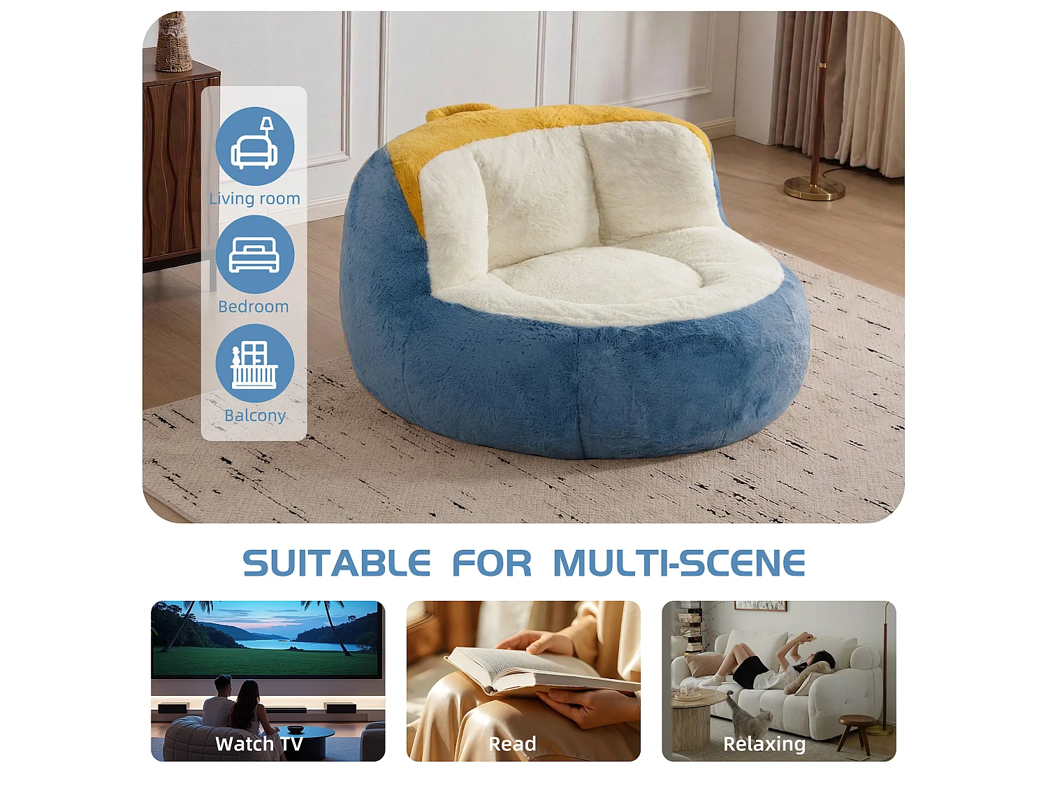 LoomyCoz Pouf Géant Salon en Fausse Fourrure Multicolore | Fauteuil Pouf Moelleux Mousse Haute Densité | Pouf Poire Design Cocooning Adulte Enfant