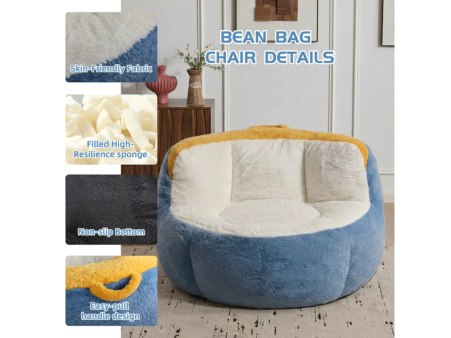 LoomyCoz Pouf Géant Salon en Fausse Fourrure Multicolore | Fauteuil Pouf Moelleux Mousse Haute Densité | Pouf Poire Design Cocooning Adulte Enfant