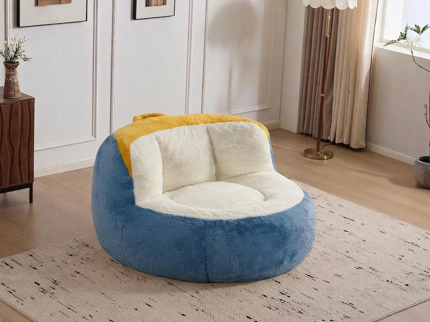 LoomyCoz Pouf Géant Salon en Fausse Fourrure Multicolore | Fauteuil Pouf Moelleux Mousse Haute Densité | Pouf Poire Design Cocooning Adulte Enfant