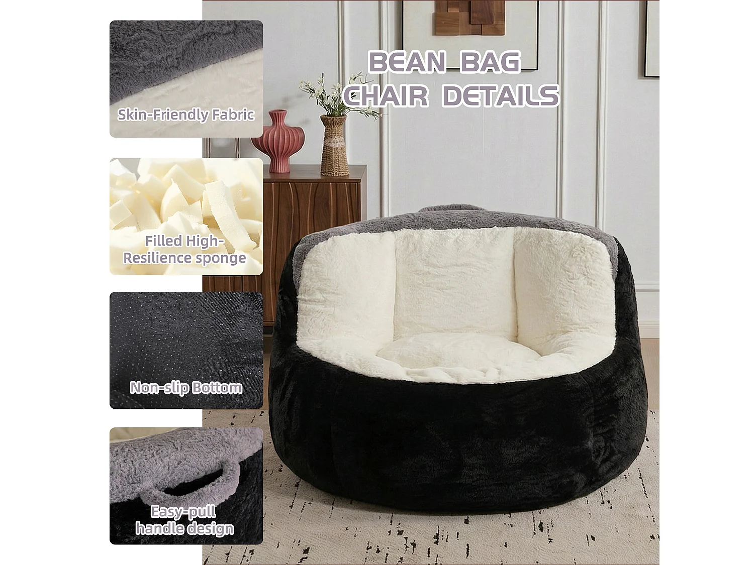 LoomyCoz Pouf Géant Salon en Fausse Fourrure Multicolore | Fauteuil Pouf Moelleux Mousse Haute Densité | Pouf Poire Design Cocooning Adulte Enfant