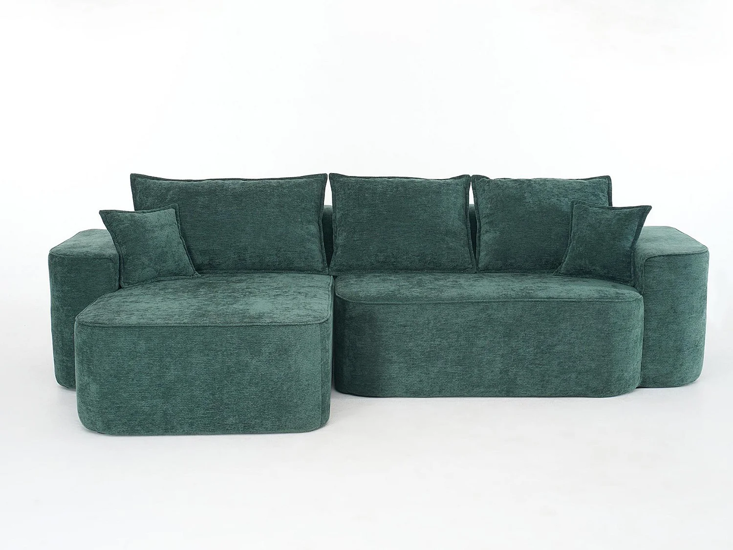 Canapé Modulable 3 Places Chenille Vert - Convertible Méridienne/Lits de Jour - Confort Mousse Haute Densité - Idéal Salon Animaux