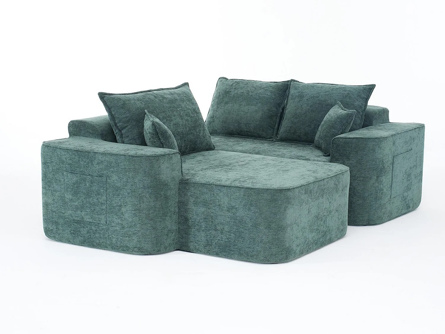 Canapé Modulable 3 Places Chenille Vert - Convertible Méridienne/Lits de Jour - Confort Mousse Haute Densité - Idéal Salon Animaux