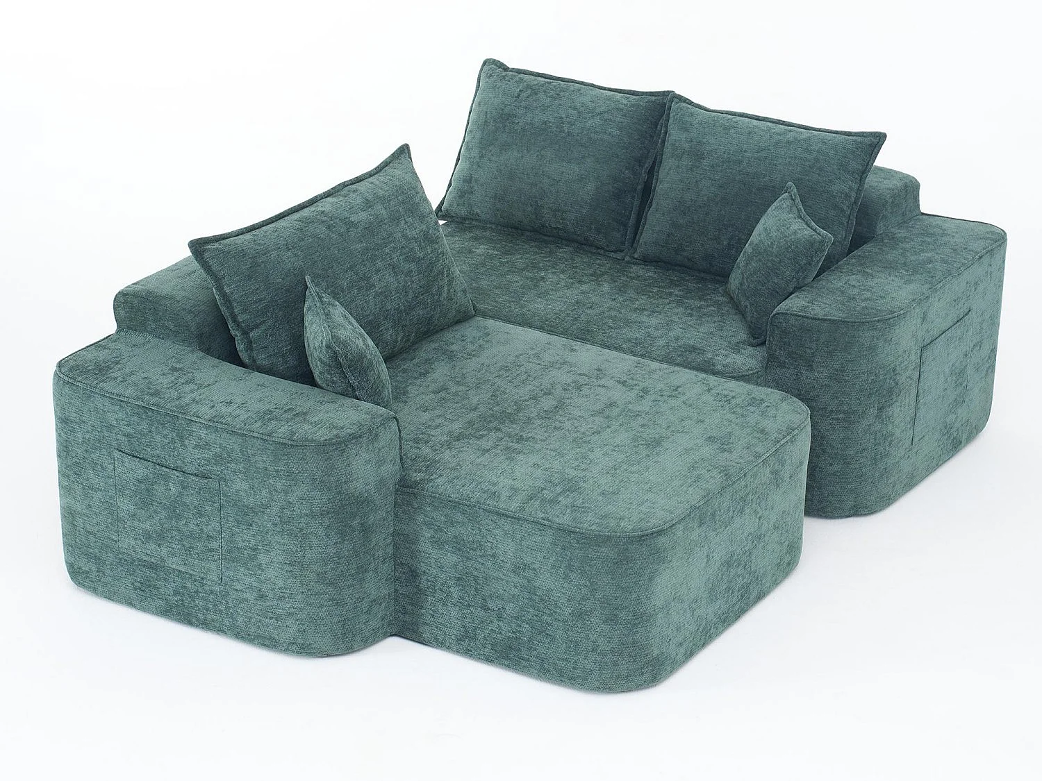 Canapé Modulable 3 Places Chenille Vert - Convertible Méridienne/Lits de Jour - Confort Mousse Haute Densité - Idéal Salon Animaux