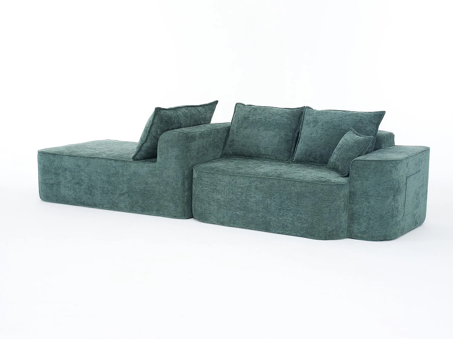Canapé Modulable 3 Places Chenille Vert - Convertible Méridienne/Lits de Jour - Confort Mousse Haute Densité - Idéal Salon Animaux