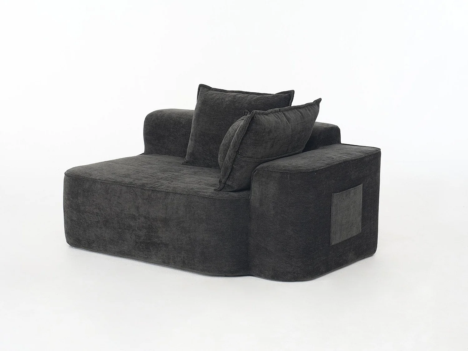 Canapé Modulable 3 Places Chenille Noir - Convertible Méridienne/Lits de Jour - Confort Mousse Haute Densité - Idéal Salon Animaux