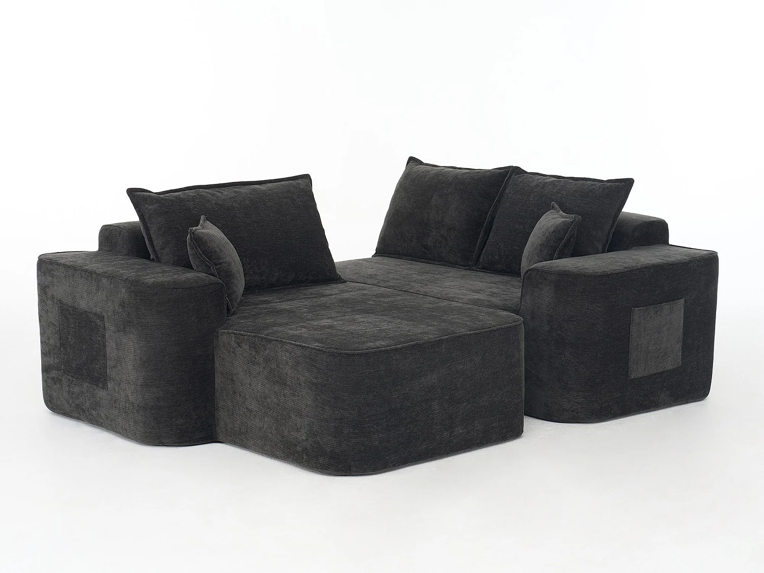 Canapé Modulable 3 Places Chenille Noir - Convertible Méridienne/Lits de Jour - Confort Mousse Haute Densité - Idéal Salon Animaux