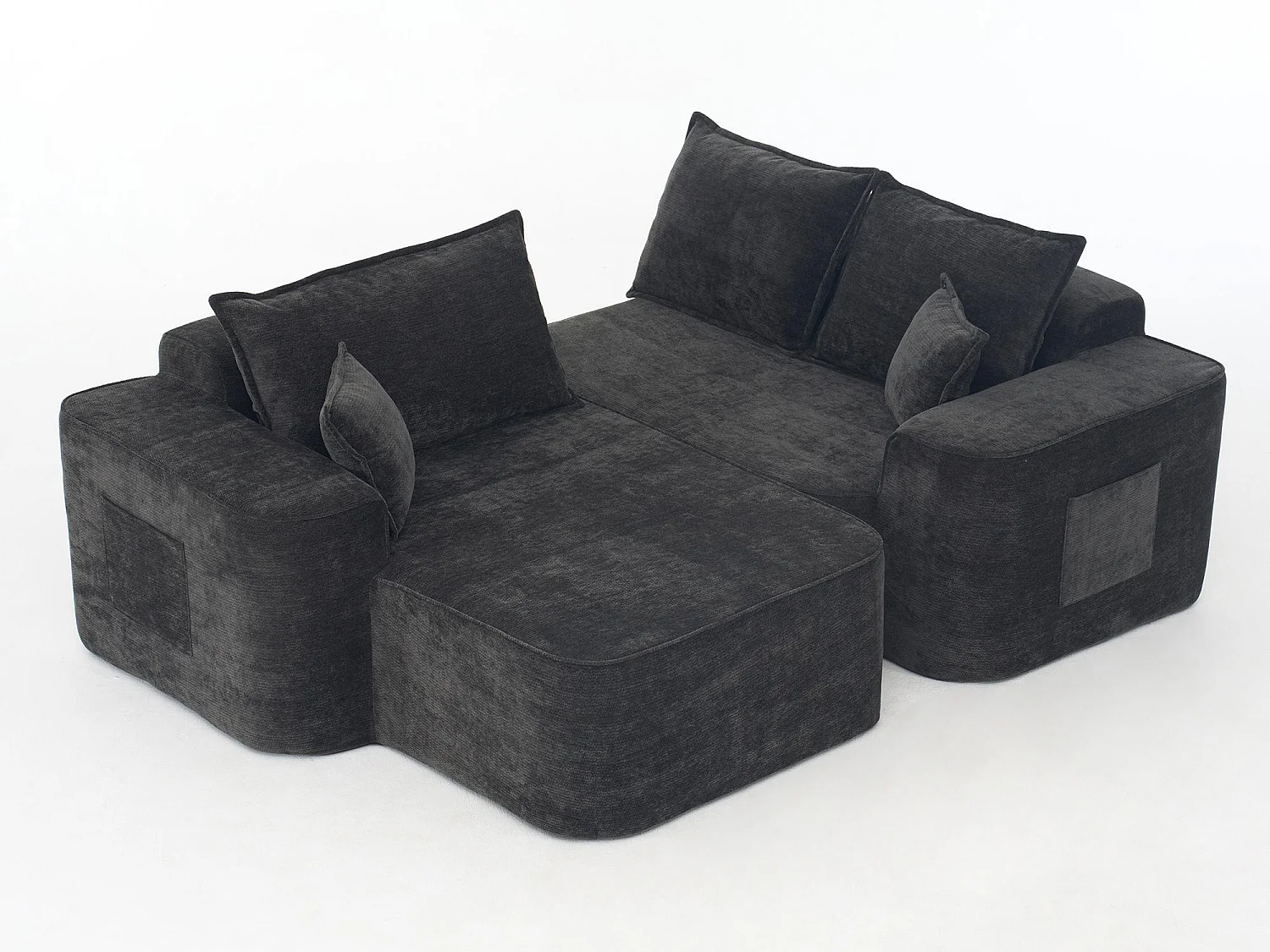 Canapé Modulable 3 Places Chenille Noir - Convertible Méridienne/Lits de Jour - Confort Mousse Haute Densité - Idéal Salon Animaux