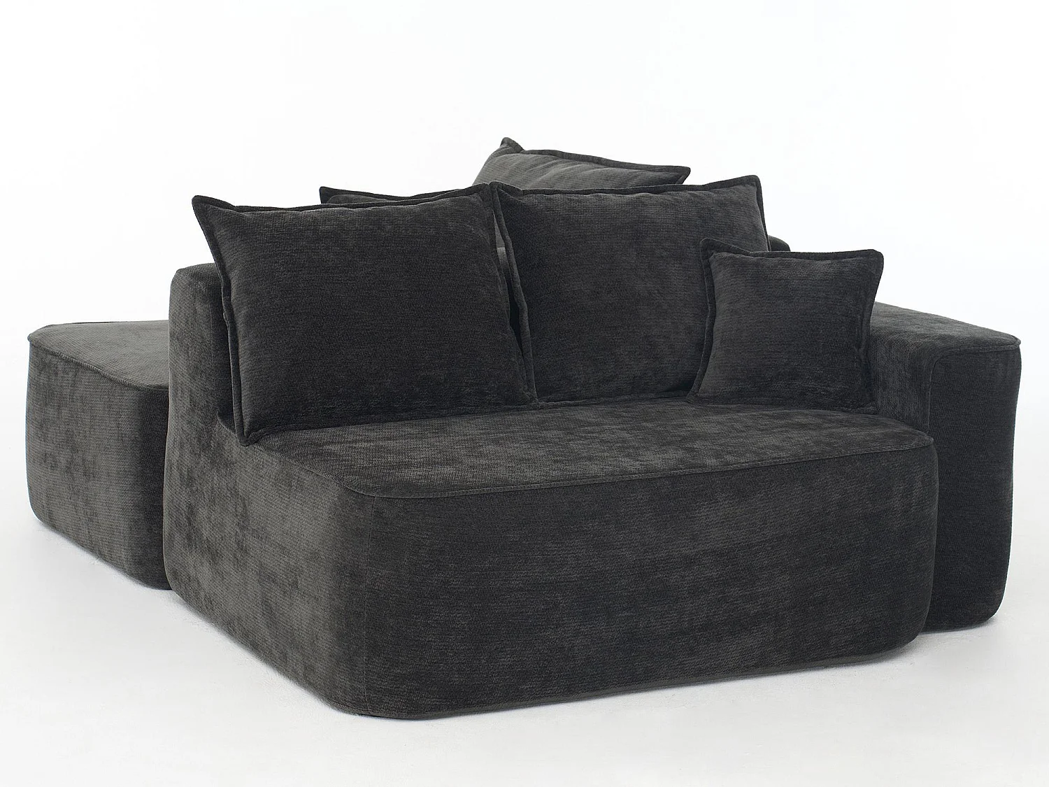 Canapé Modulable 3 Places Chenille Noir - Convertible Méridienne/Lits de Jour - Confort Mousse Haute Densité - Idéal Salon Animaux