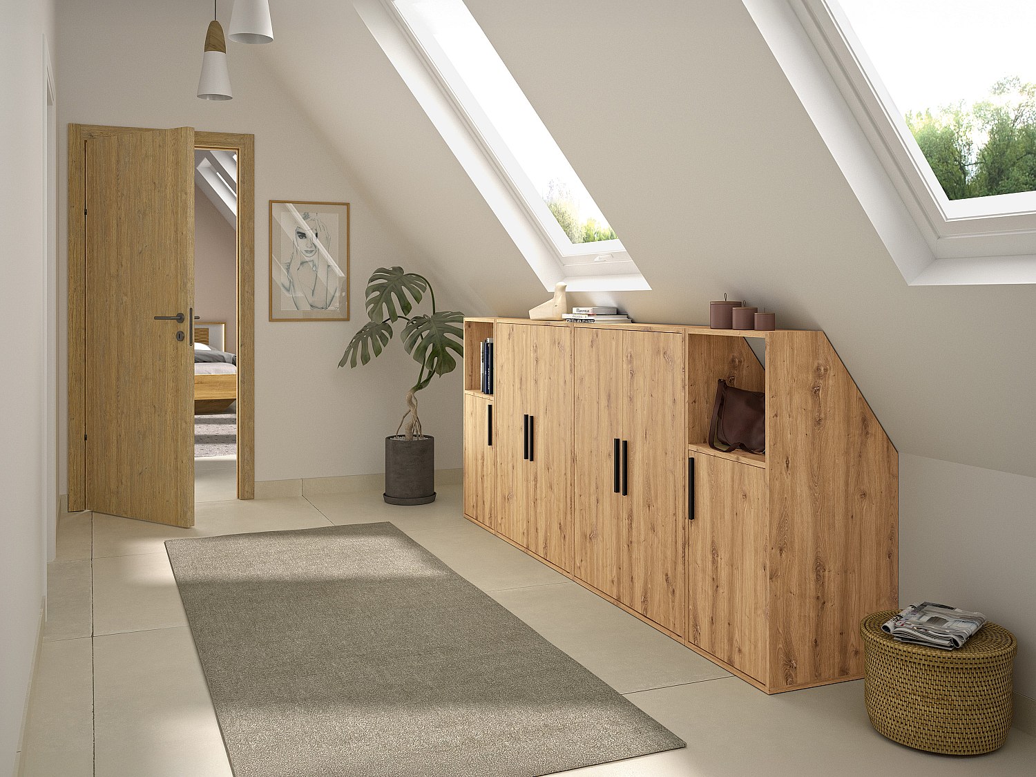 Vente-unique Schrank Unter Dachschräge Mit 6 Türen Und 2 Ablagen - Farbe, Natur Adezio