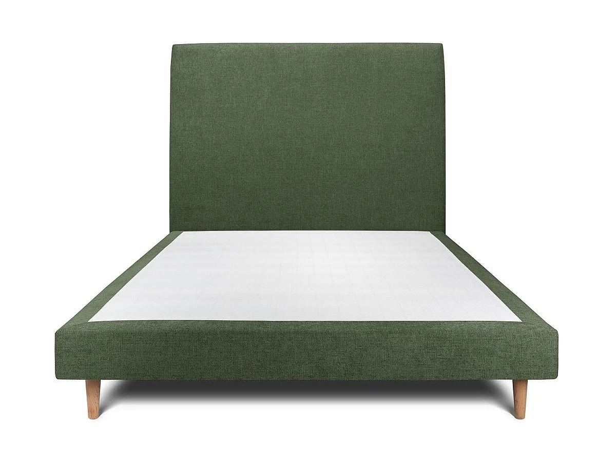 Lit 140x200cm avec tête de lit tapissier tissu et sommier tapissier vert - Hauteur totale : 29cm