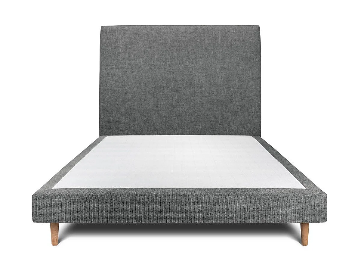 Lit 140x200cm avec tête de lit tapissier tissu et sommier tapissier gris anthracite - Hauteur totale : 29cm