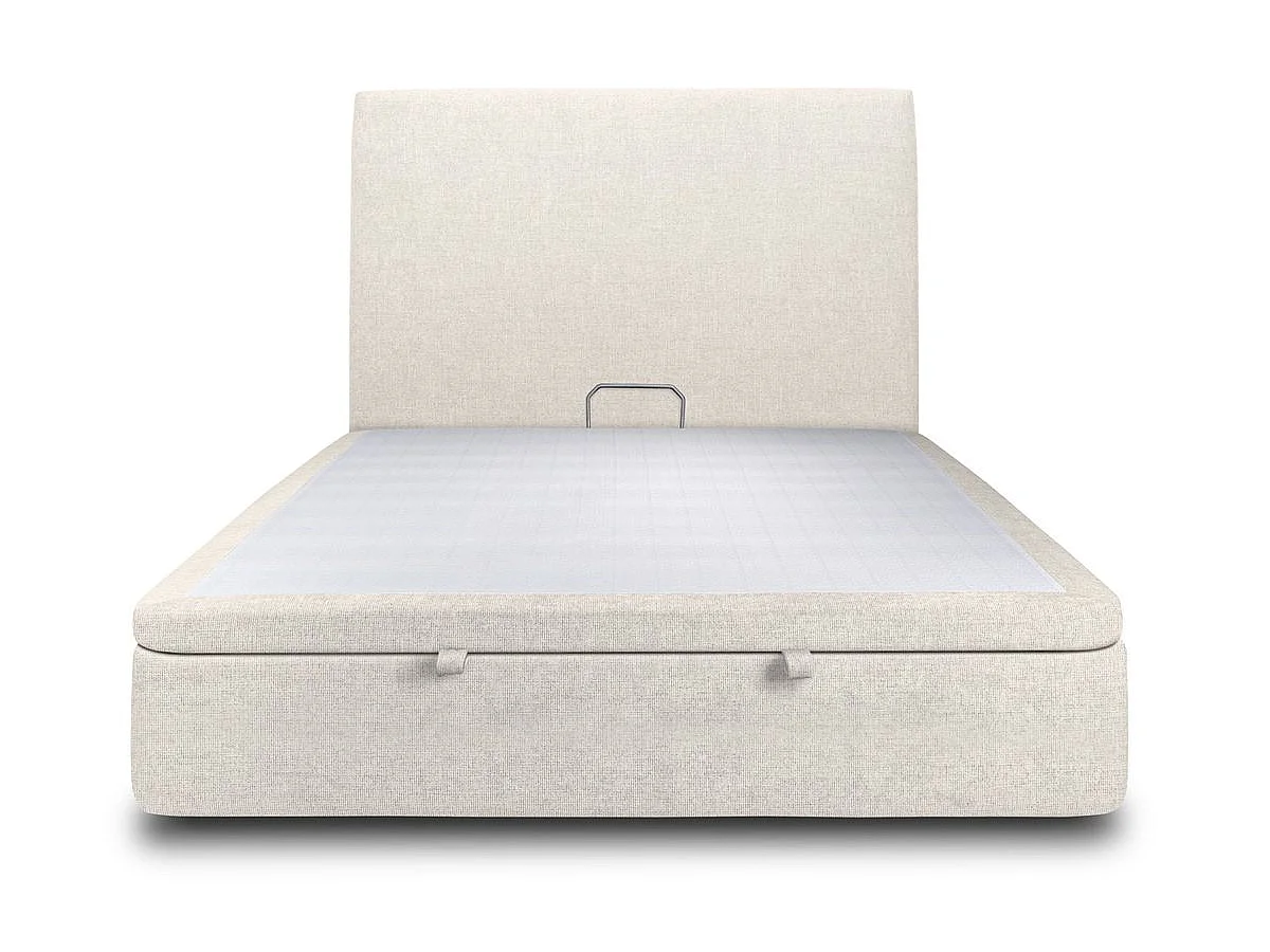 Lit coffre 140x190cm avec tête de lit tapissier Tissu Beige clair - Hauteur totale : 39cm