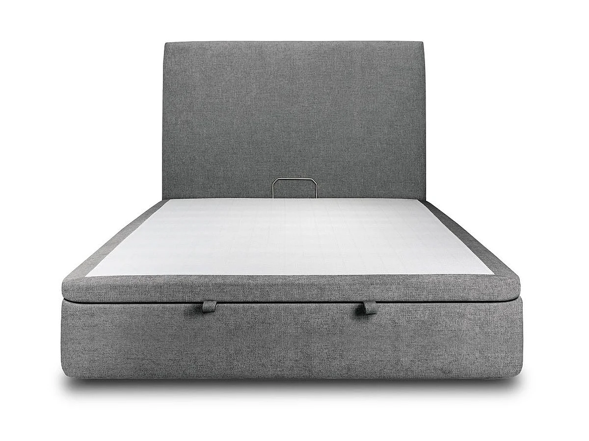 Lit coffre 140x190cm avec tête de lit tapissier Tissu Gris anthracite - Hauteur totale : 39cm
