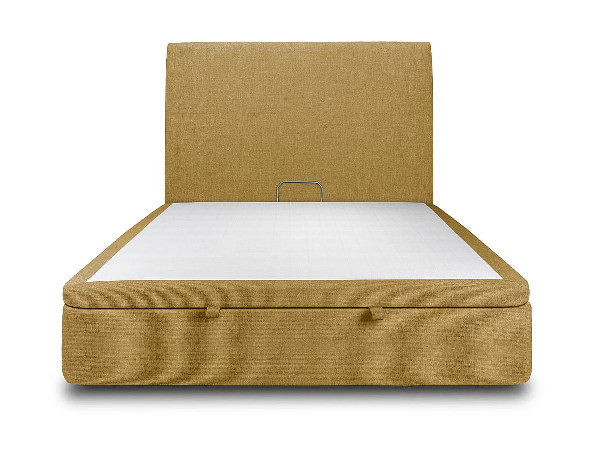 Lit coffre 140x190cm avec tête de lit tapissier Tissu Jaune - Hauteur totale : 39cm
