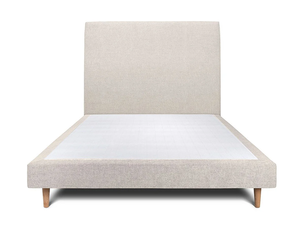 Lit 140x200cm avec tête de lit tapissier tissu et sommier tapissier Beige clair - Hauteur totale : 29cm