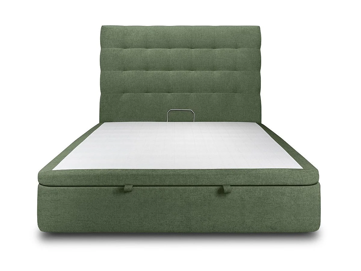 Lit coffre 140x190cm avec tête de lit capitonnée Tissu Vert - Hauteur totale : 39cm