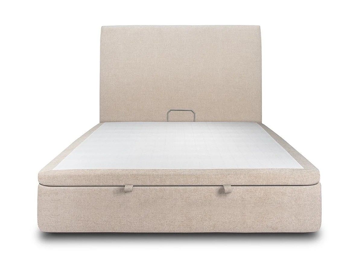 Lit coffre 140x190cm avec tête de lit tapissier Tissu Beige brun - Hauteur totale : 39cm