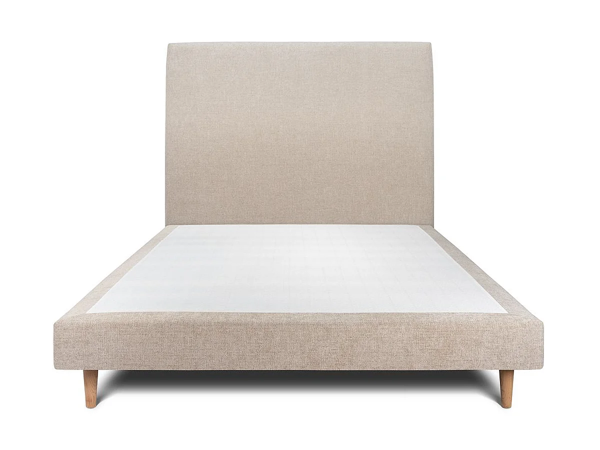Lit 140x200cm avec tête de lit tapissier tissu et sommier tapissier beige brun - Hauteur totale : 29cm