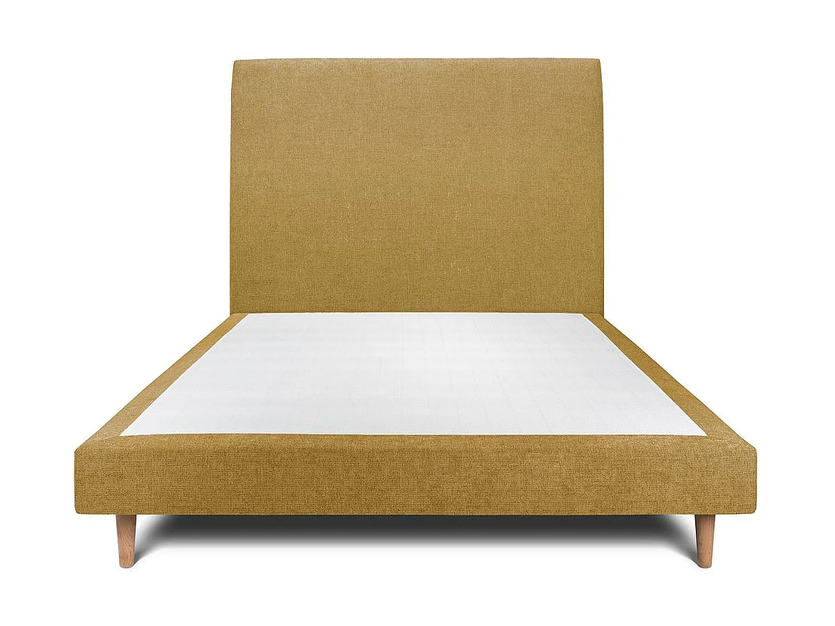 Lit 140x200cm avec tête de lit tapissier tissu et sommier tapissier jaune - Hauteur totale : 29cm