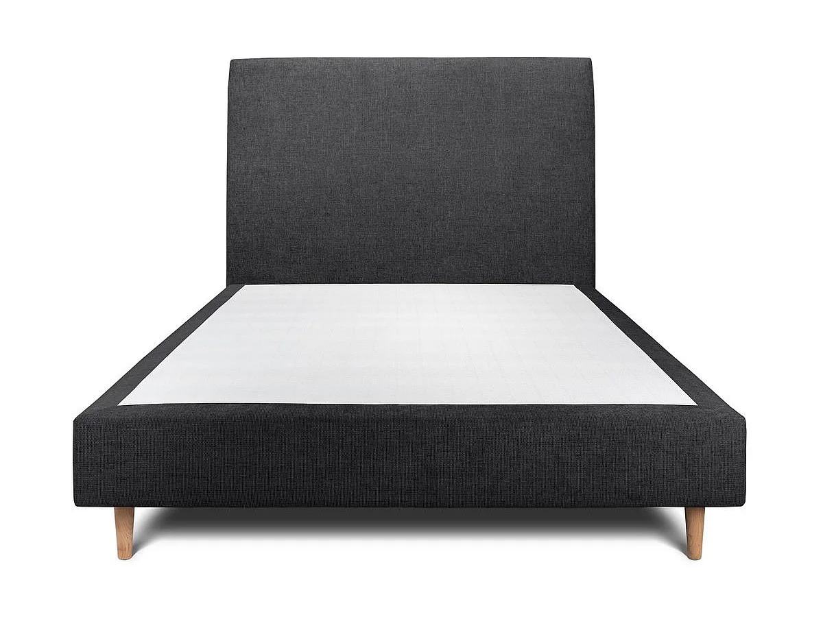 Lit 140x200cm avec tête de lit tapissier tissu et sommier tapissier Noir - Hauteur totale : 29cm