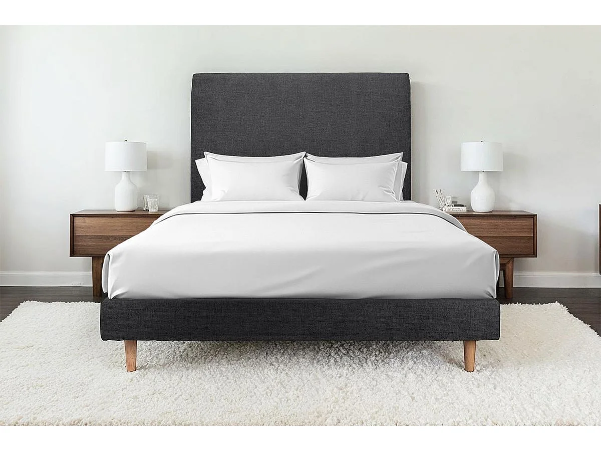 Lit 140x200cm avec tête de lit tapissier tissu et sommier tapissier Noir - Hauteur totale : 29cm