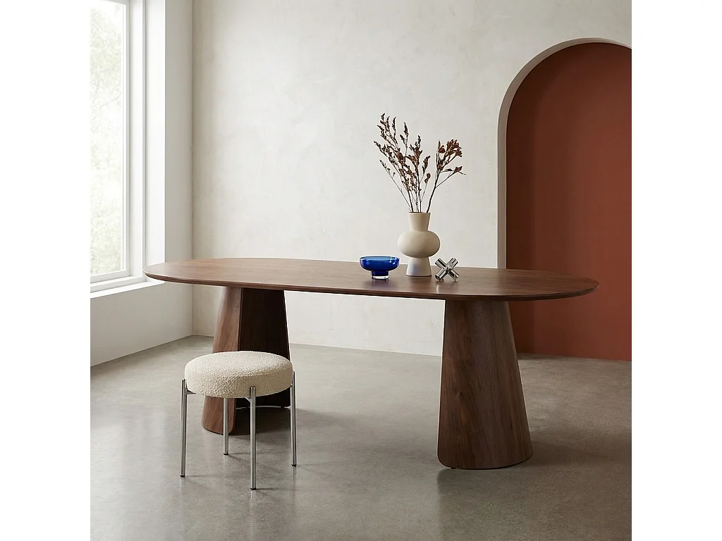 Table à manger oblongue décor bois 8 places noyer - Mathilde