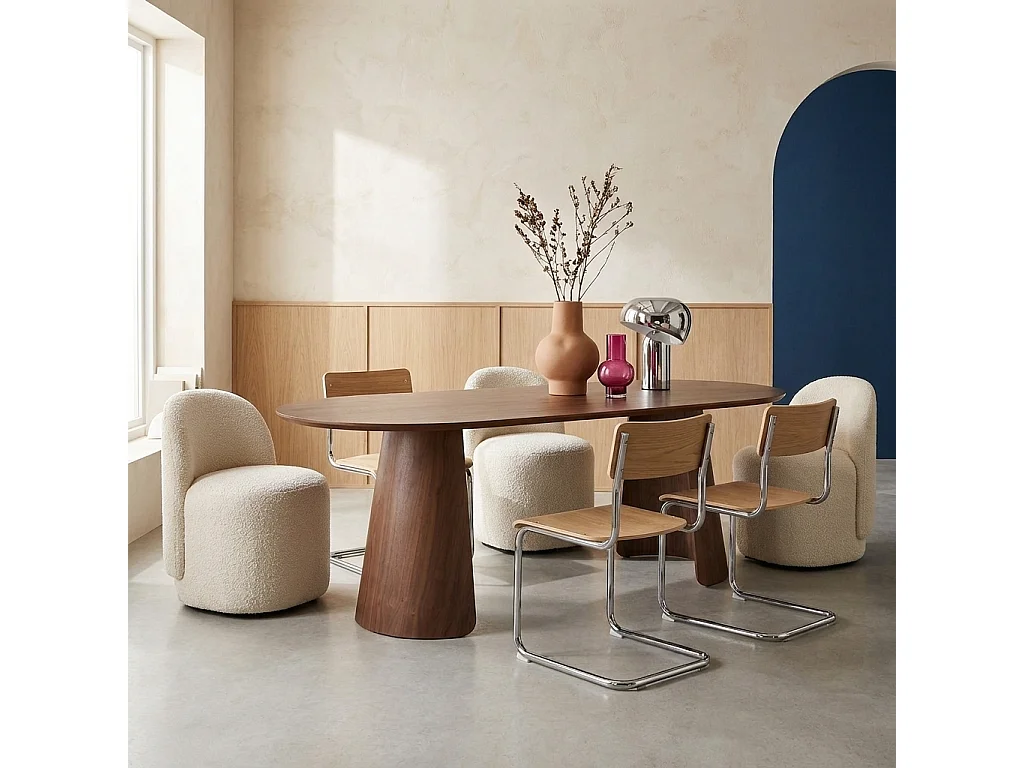 Table à manger oblongue décor bois 8 places noyer - Mathilde
