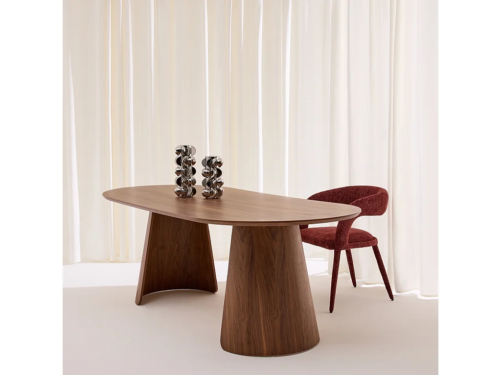 Tavolo da pranzo ovale decorato in legno, 8 posti Noce - 220x100x76 cm