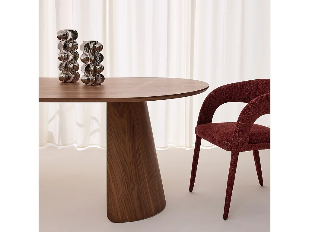 Tavolo da pranzo ovale decorato in legno, 8 posti Noce - 220x100x76 cm