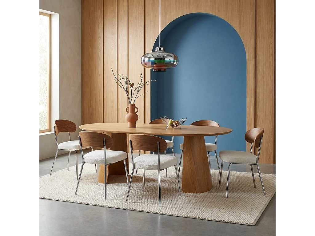 Table à manger oblongue décor bois 8 places chêne - Mathilde