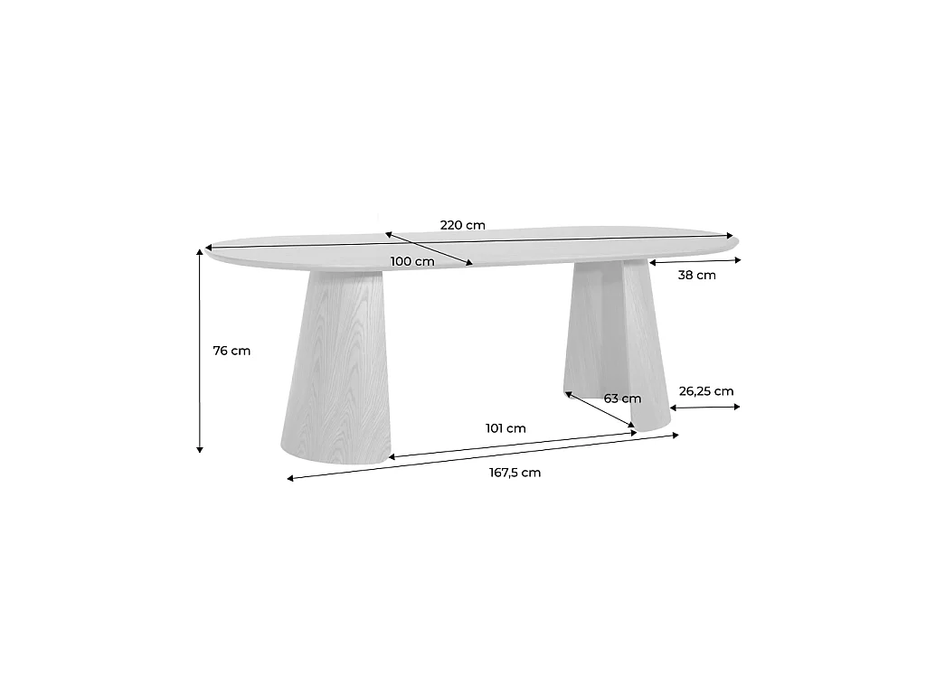 Table à manger oblongue décor bois 8 places chêne - Mathilde