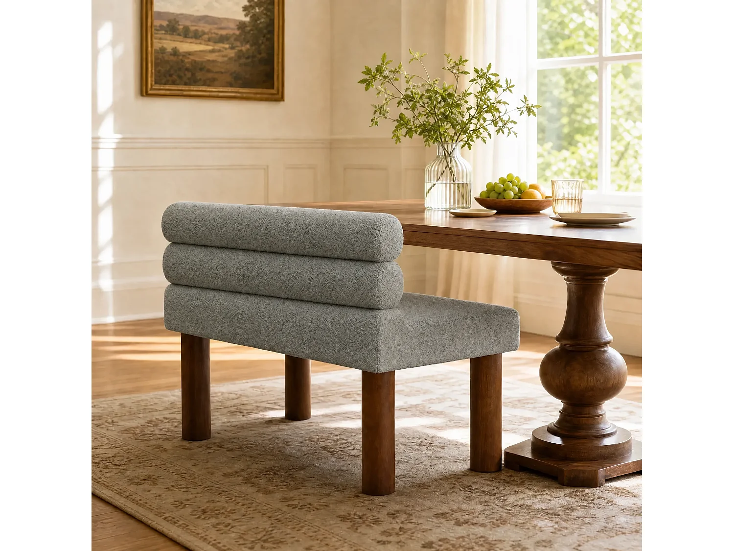 Banc minimaliste moderne surdimensionné sans accoudoirs, cadre en bois, tissu bouclé, pour salle à manger, chambre à coucher, entrée